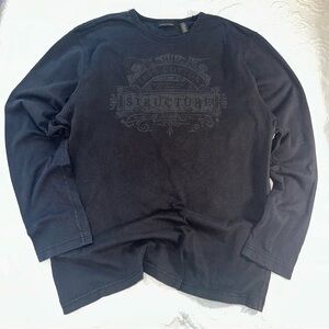 Men’s Y2K Structure Long Sleeve Black Graphic T-Shirt. Large.